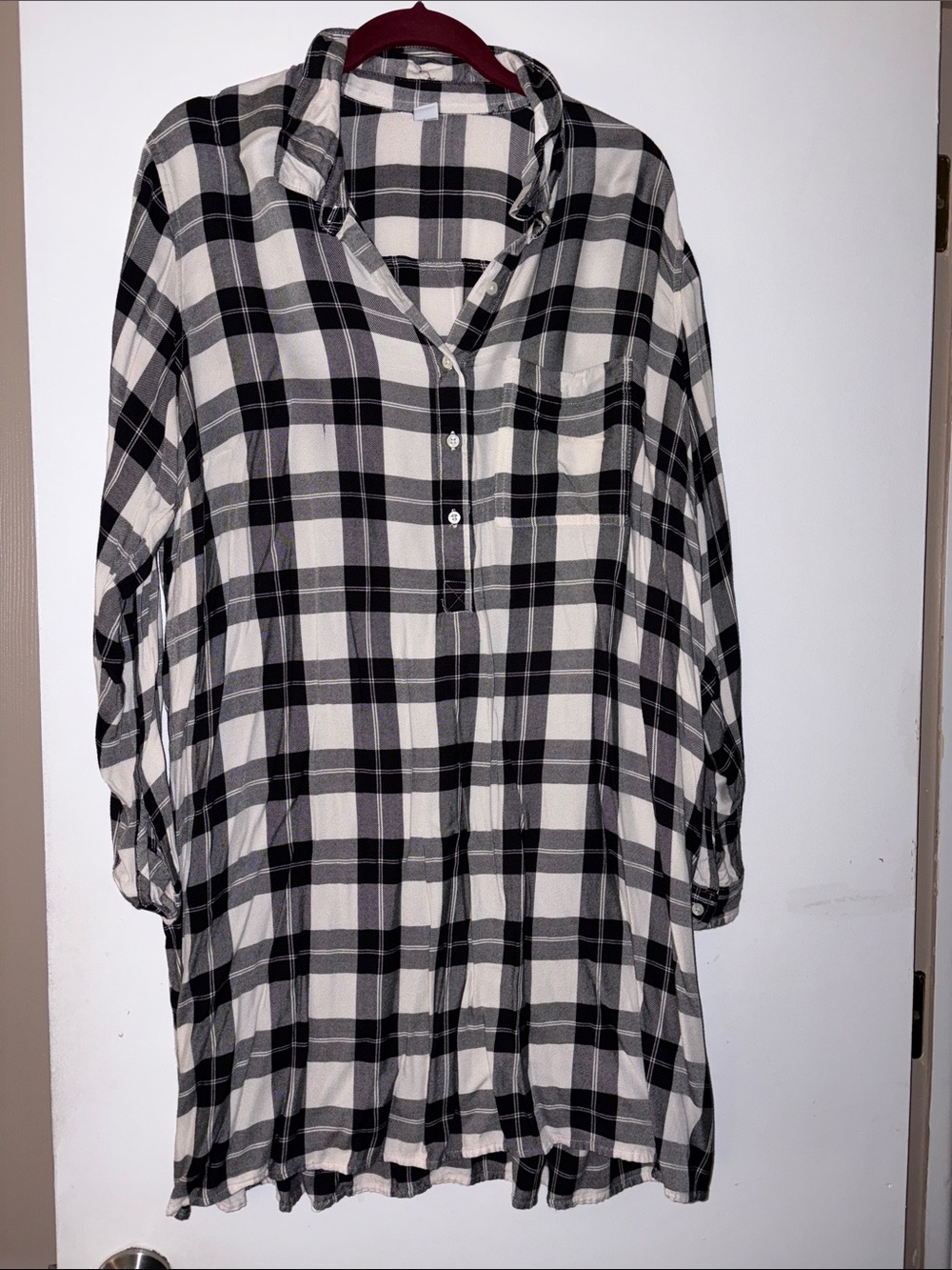 Women's Oversized Black and White Plaid Shirt Dress -
